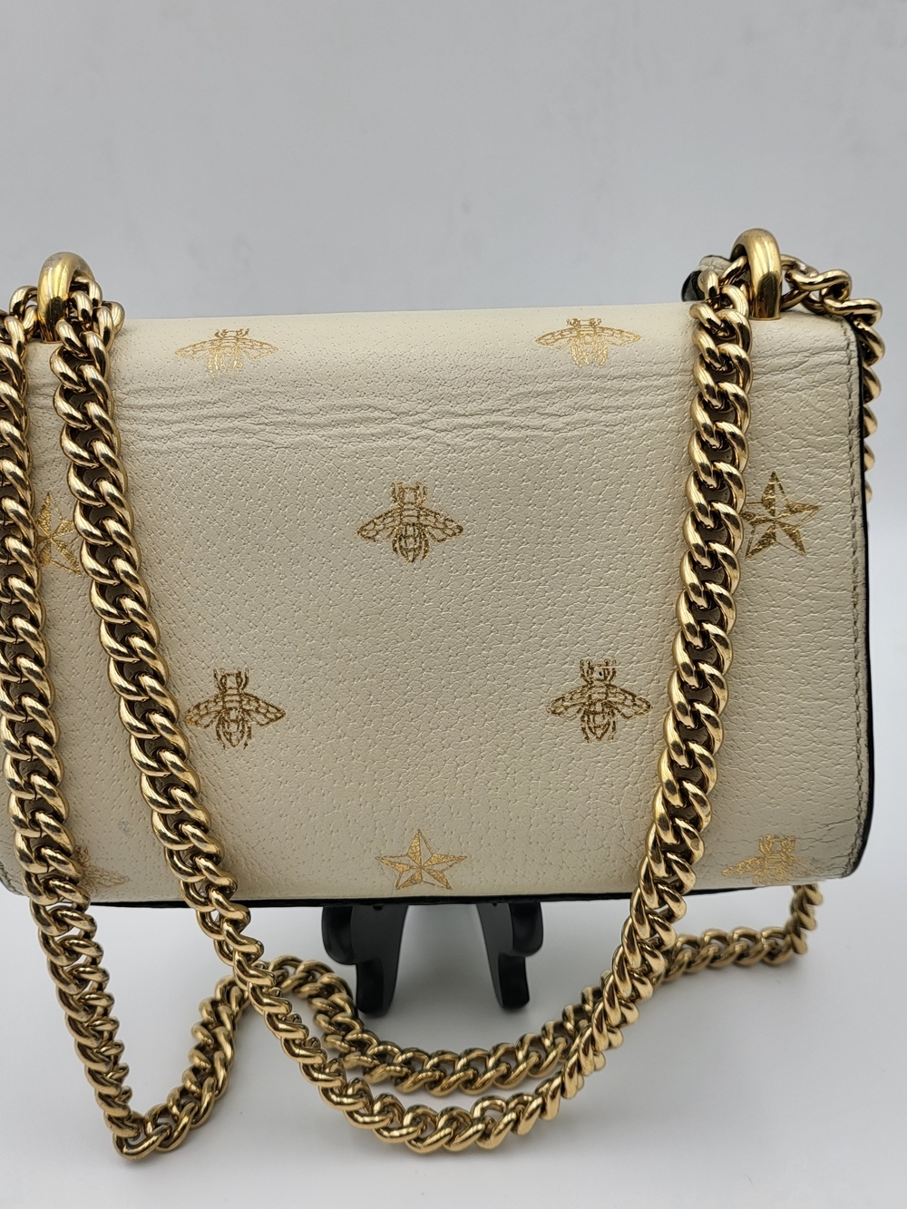 GUCCI Grained Calfskin Bee Star Small Padlock Shoulder Bag White..Authentic.. - Picture 4 of 16